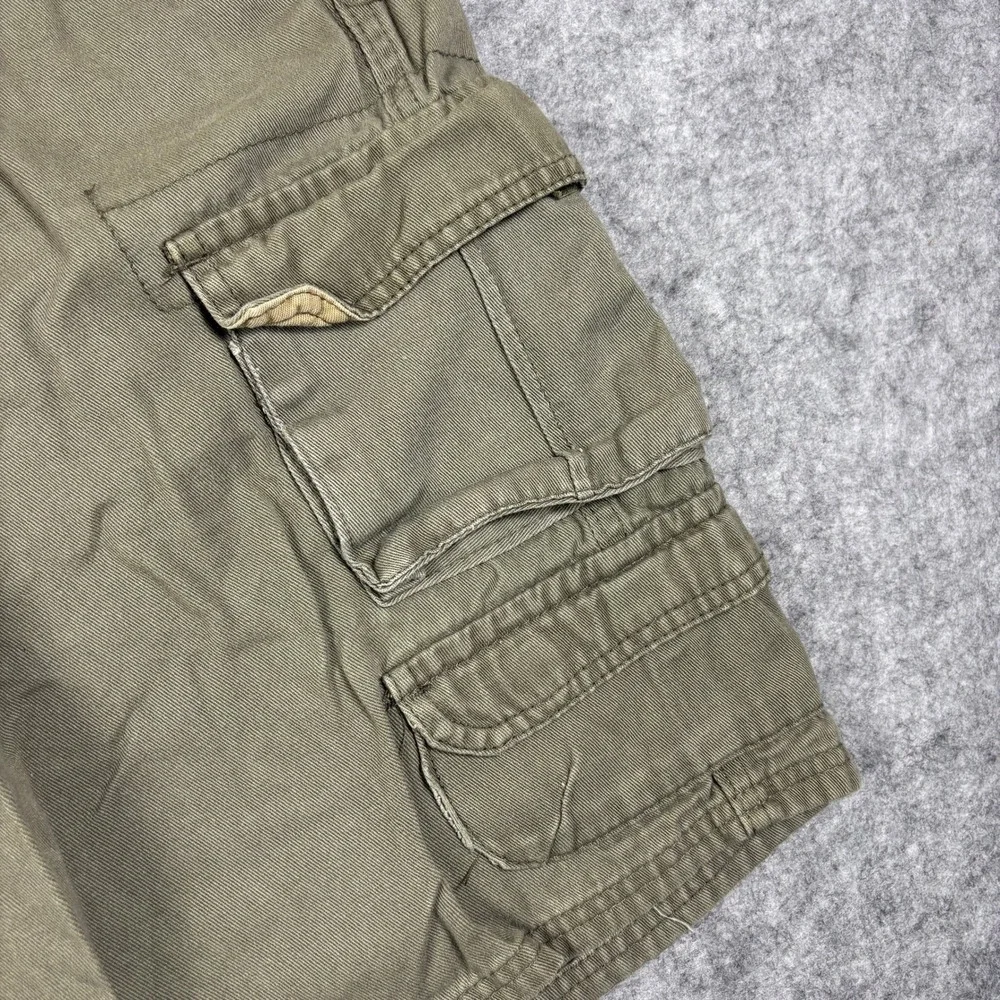 Rugged Wear Mens Cargo Shorts Olive Green Cotton Twill Workwear Size 34